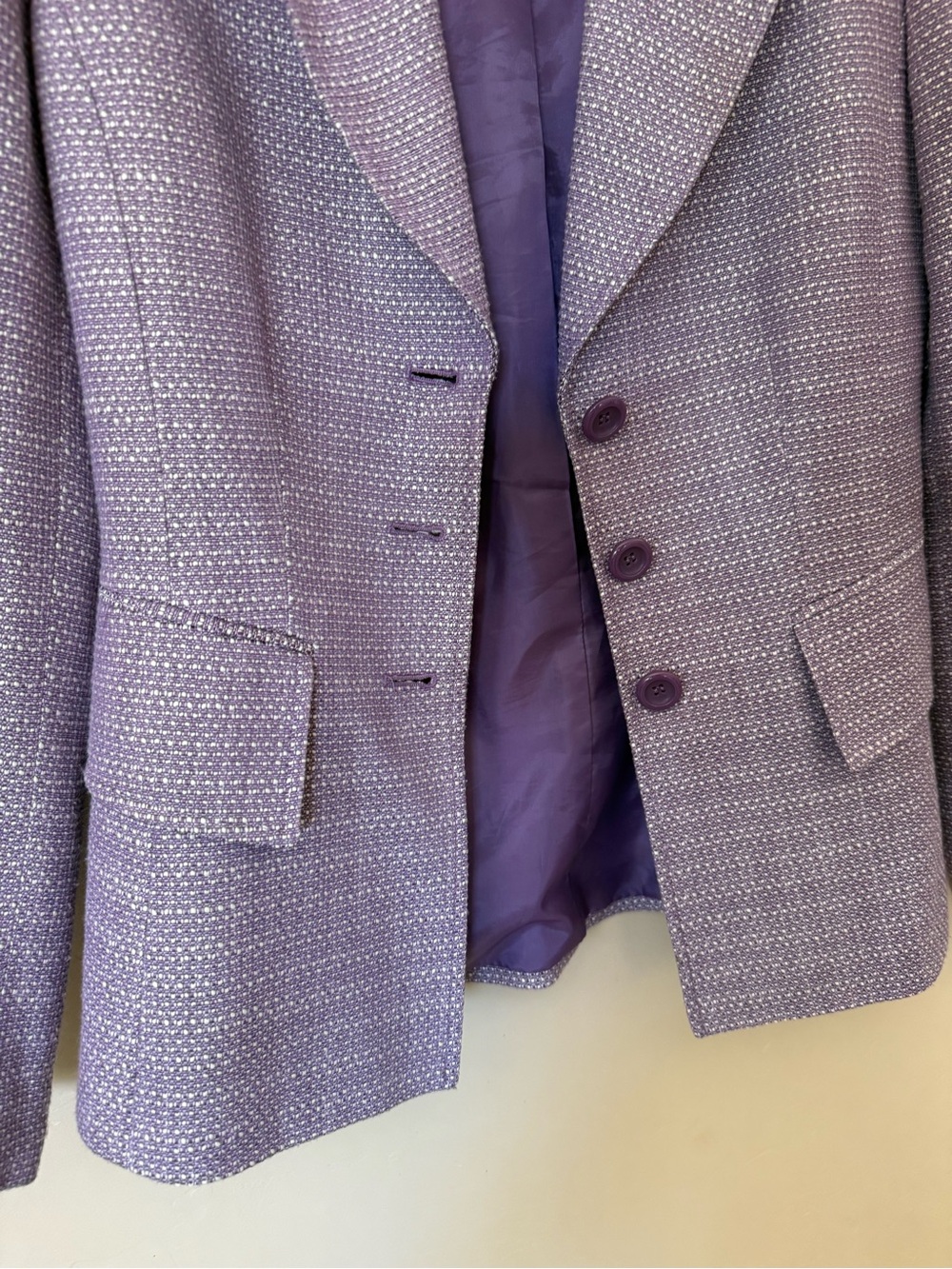 Lavender Tweed Blazer Jacket Purple Office Career Quiet Luxury Chic - Picture 5 of 10